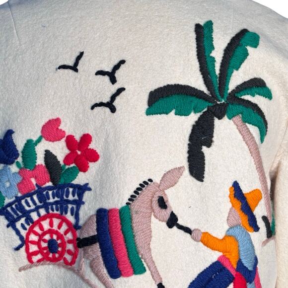 Vintage Hand Embroidered Folk Art Jacket Mexican Southwestern Wool Coat Medium - Picture 8 of 16